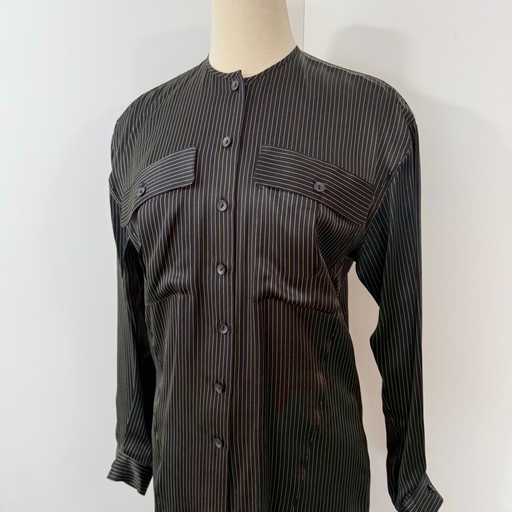 Escada Silk Button-Down Shirt Black/Green Striped Long Sleeves 34 (US 4) Vintage - Picture 3 of 12